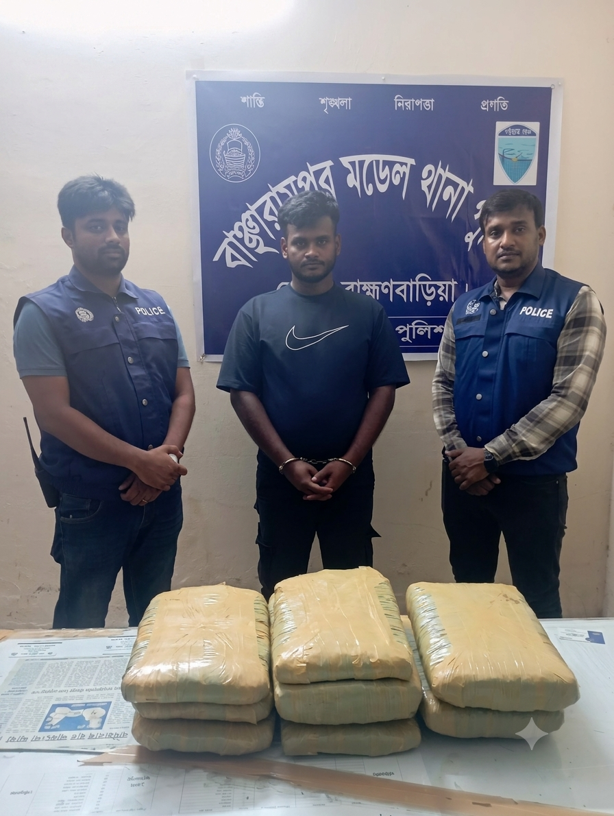 বাঞ্ছারামপুরে ১১ কেজি গাঁজাসহ প্রাইভেটকার উদ্ধার, মাদক কারবারি গ্রেপ্তার ১