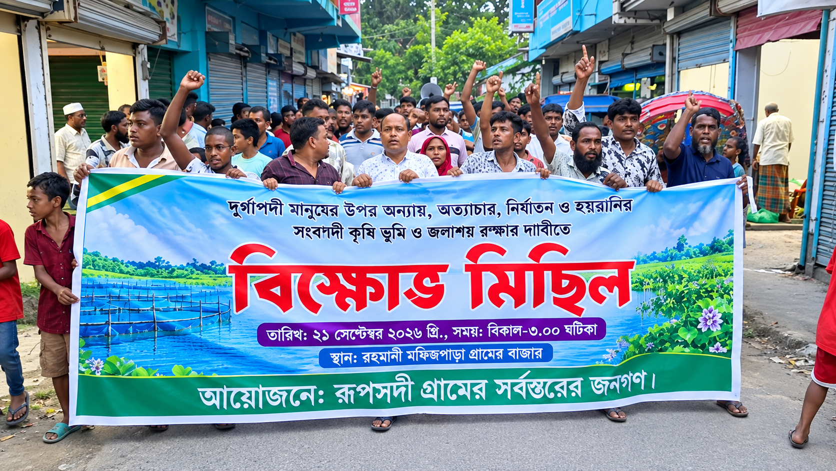 বাঞ্ছারামপুরে বালিয়াদহ-গলাচিপা বিল দখলমুক্তের দাবিতে কৃষক-জেলেদের বিক্ষোভ
